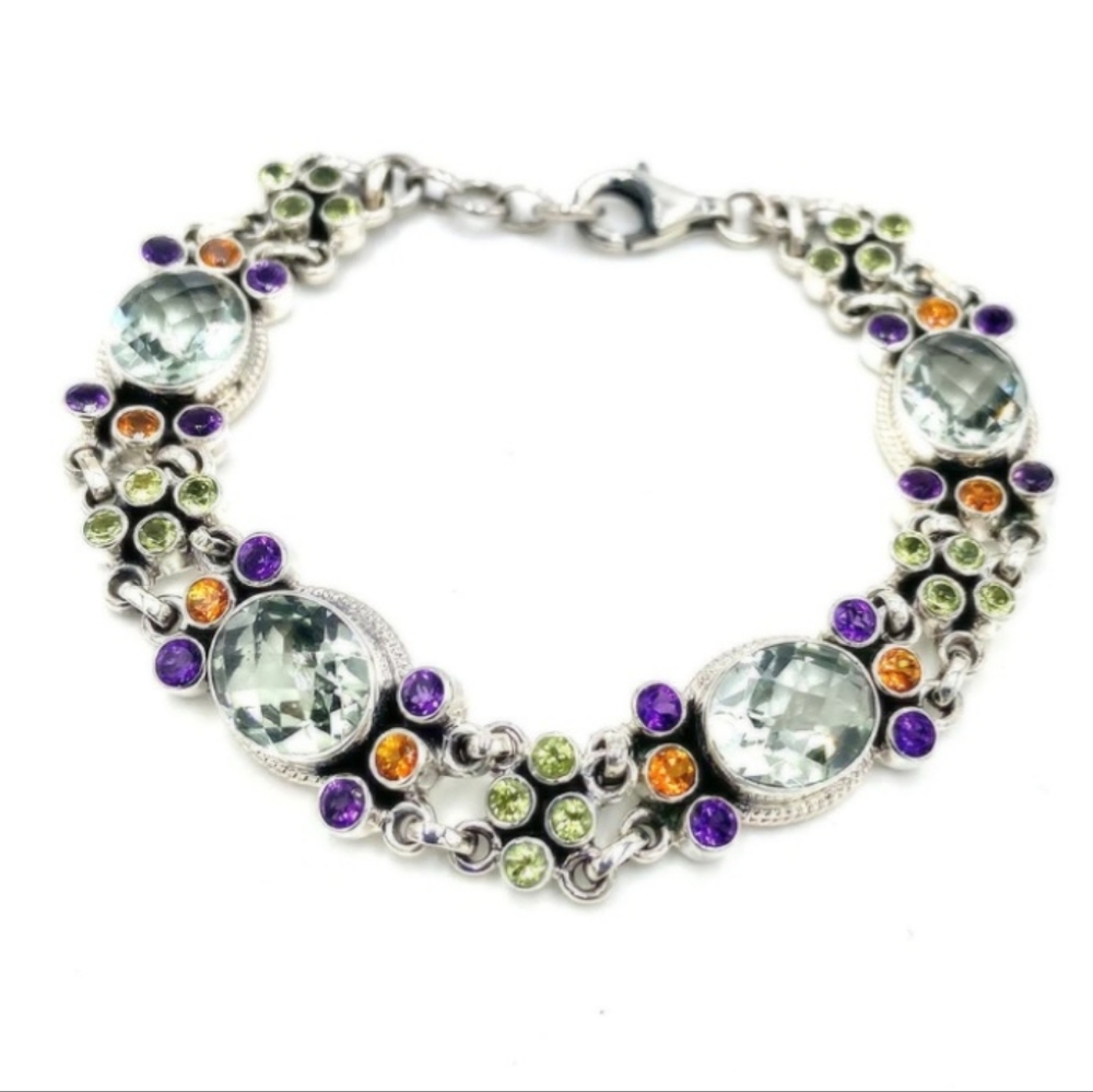 Nicky Butler 925 Sterling Silver Prasiolite Amethyst Peridot Topaz Bracelet NB